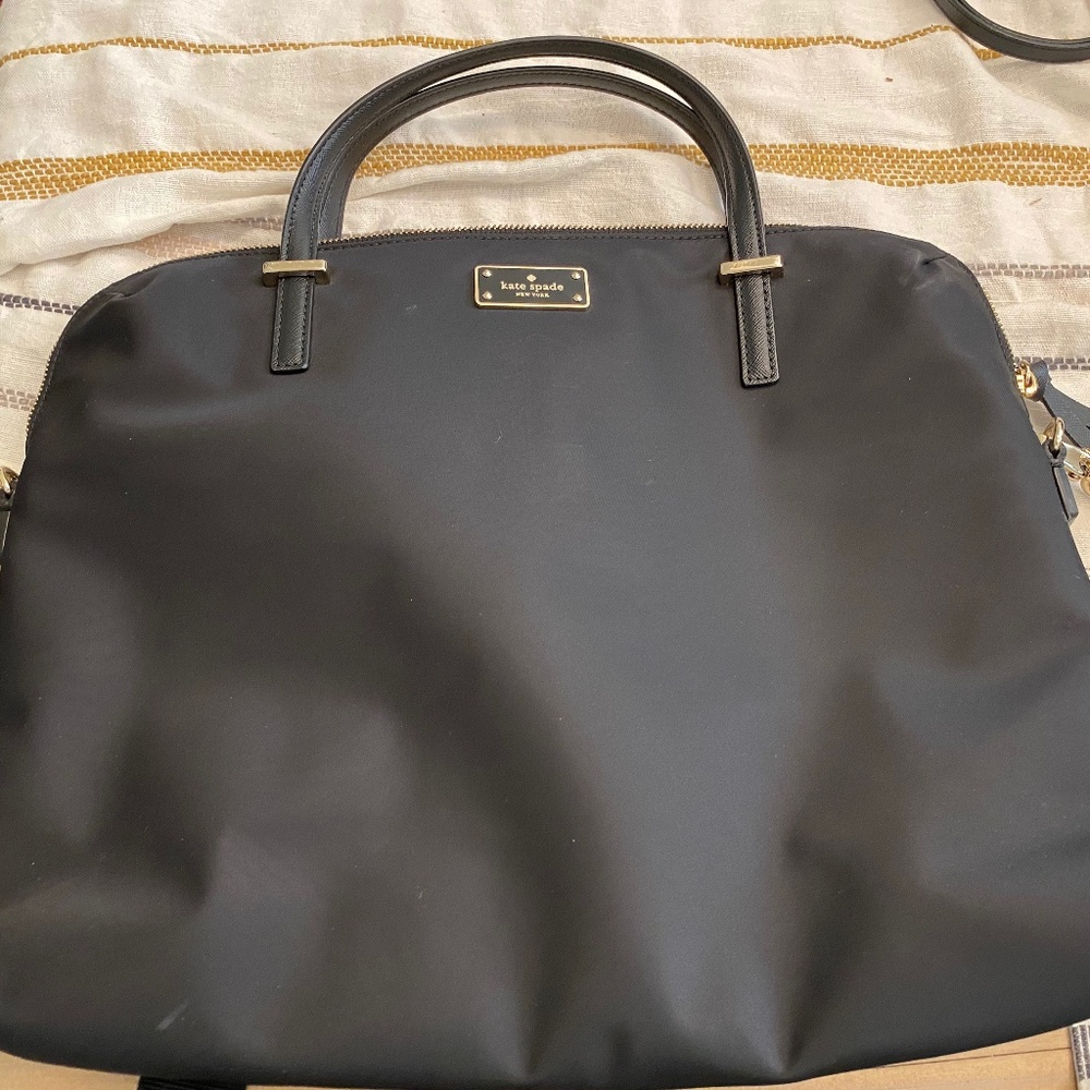 kate spade Black Nylon Laptop Tote with Gold Hardware